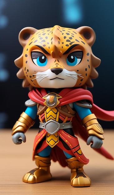 a close up of a toy figure of a leopard with a cape generative ai