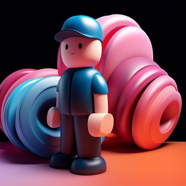 a close up of a toy figure standing next to a pile of rolls of tape generative ai