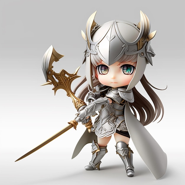 a close up of a toy figure of a woman with a sword generative ai