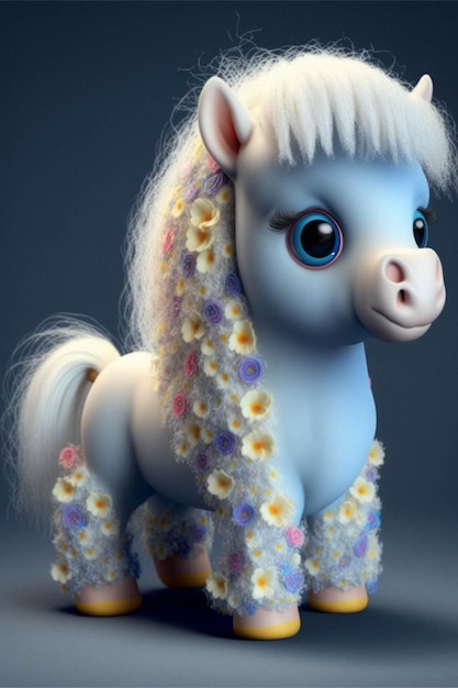 Close up of a toy horse with flowers on it generative ai