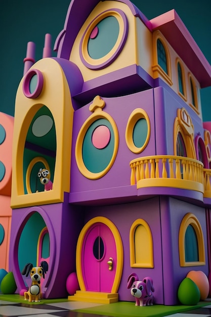 Close up of toy house with dog generative ai