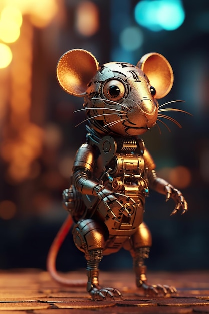 テーブル上のおもちゃのネズミのクローズアップ生成AI画像