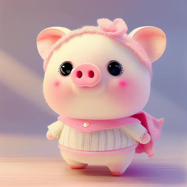 Close up of a toy pig wearing a sweater generative ai
