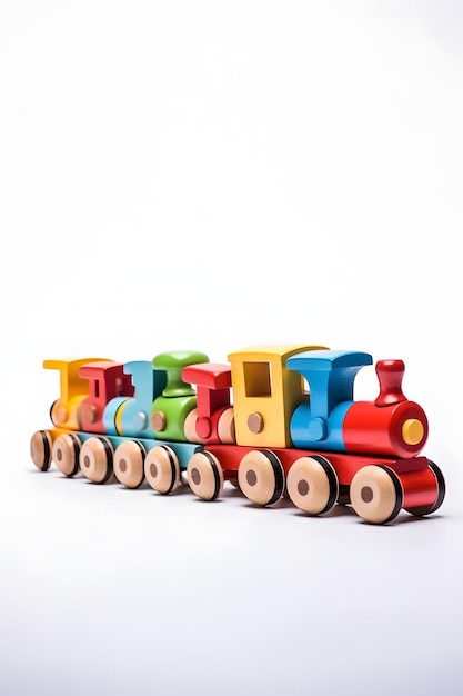 白い表面上のおもちゃの列車のクローズアップ ジェネレーティブAI