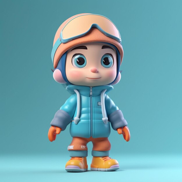 A close up of a toy wearing a blue jacket and orange boots generative ai