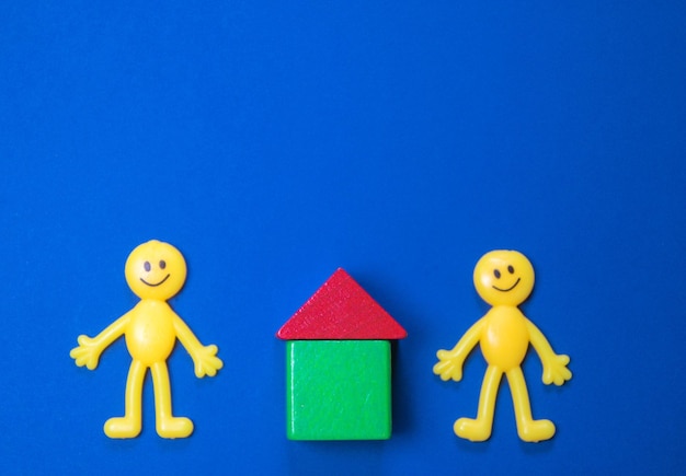 Photo close-up of toys against blue background