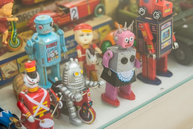 close-up of toys on table