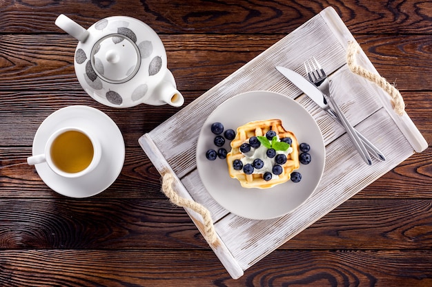 Close-up of traditional belgian waffles