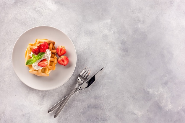 Close-up of traditional Belgian waffles