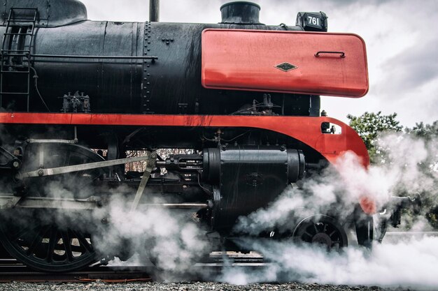 Close-up of train on railroad track