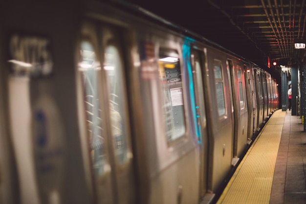 Close-up of train in subway station