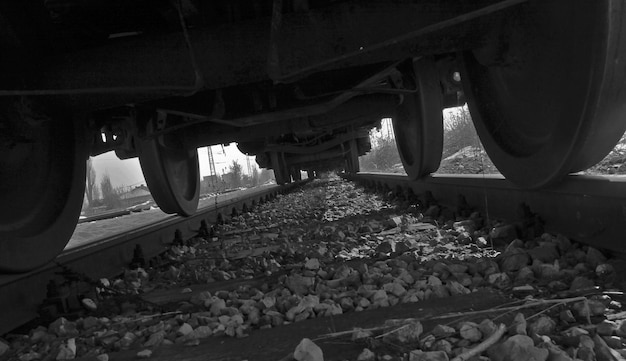 Photo close-up of train wheels