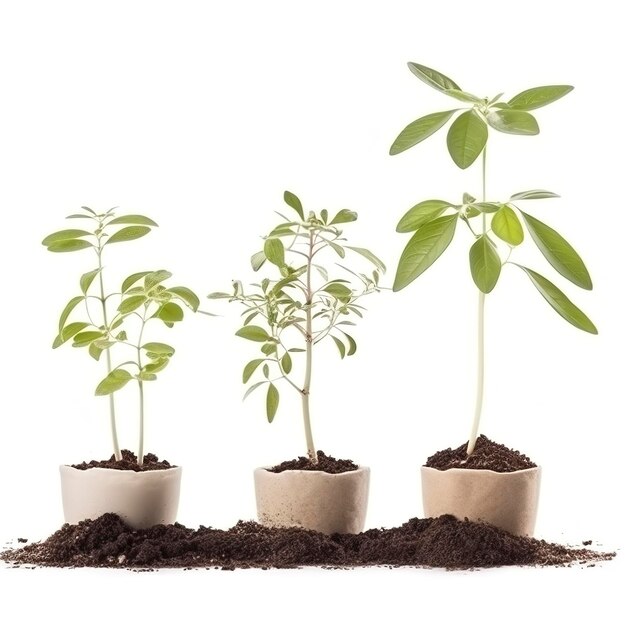 Close up on transplanting process of plants isolated on white background generate ai
