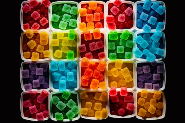 Close up of tray of gummy bears on black background Generative AI