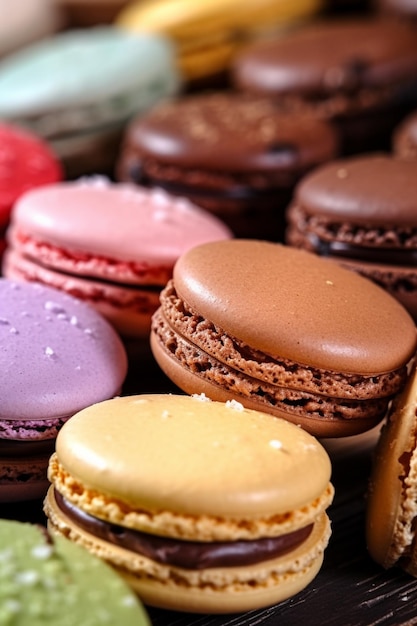 a close up of a tray of macarons with different colors generative ai