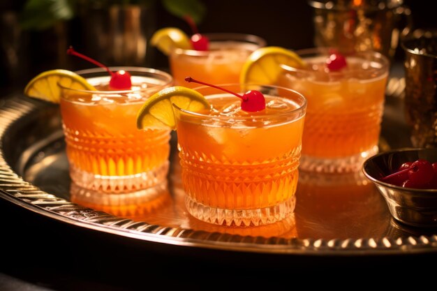 Photo a close up of a tray of rum punch shots