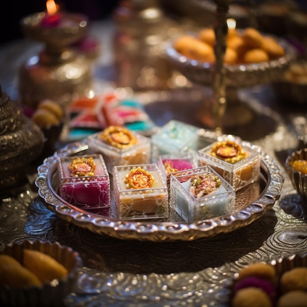 Photo a close up of a tray of sweets on a table generative ai