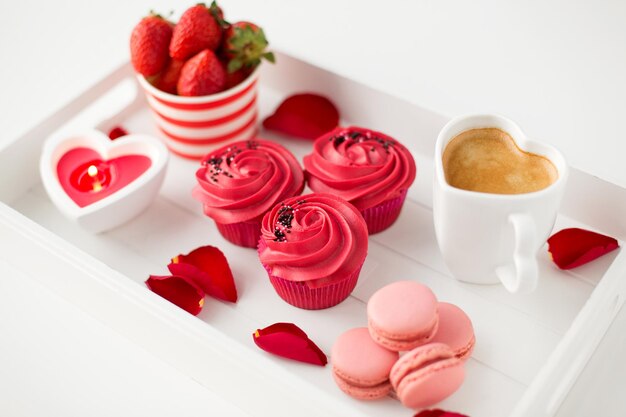 close up of treats on tray for valentines day