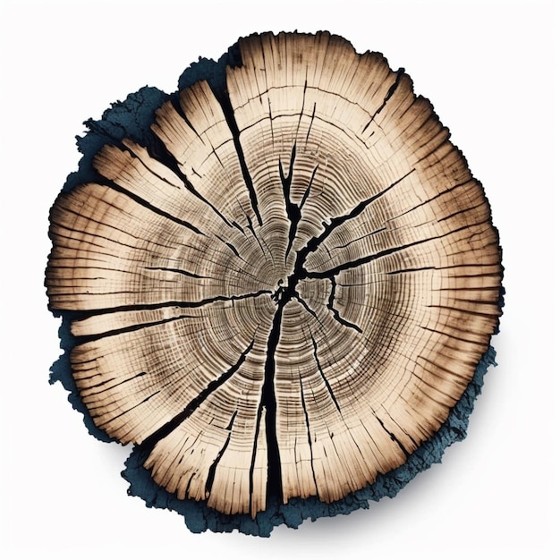 Photo a close up of a tree trunk with a cross section cut in half generative ai