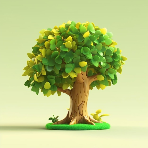 a close up of a tree with green leaves and a yellow flower generative ai