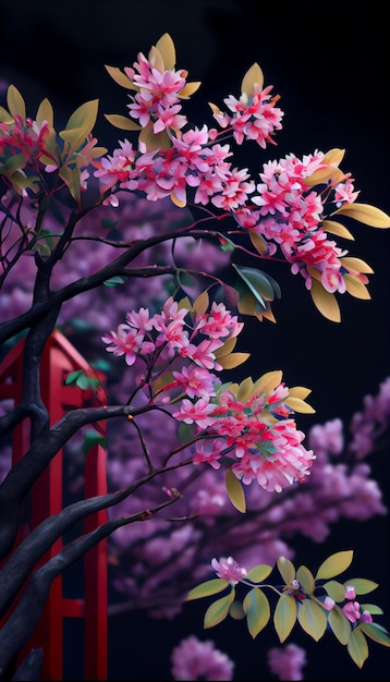 Close up of a tree with pink flowers generative ai