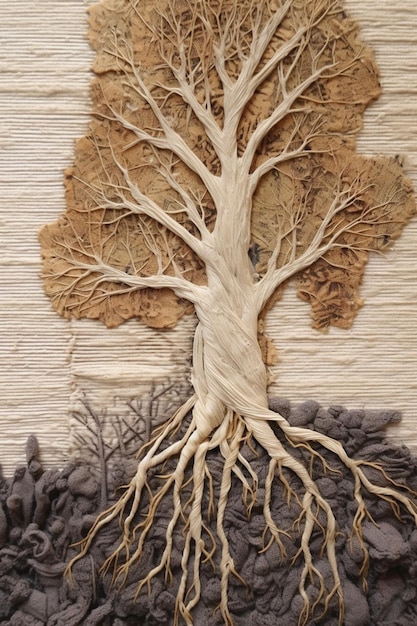 A close up of a tree with roots on a wall generative ai