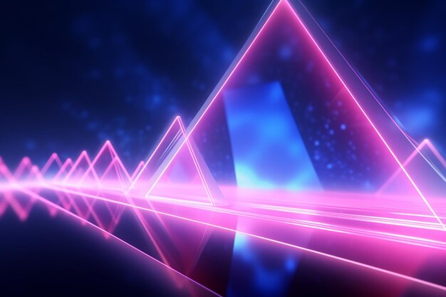 Крупный план объекта треугольной формы с неоновым светом, генерирующим искусственный интеллект