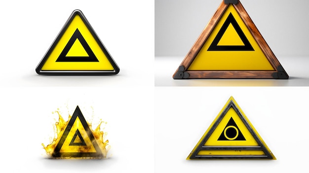 Photo a close up of a triangle sign with a fire in the middle generative ai