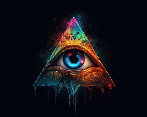 A close up of a triangle with a eye inside of it generative ai