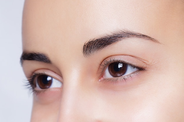 Close-up of trimmed eyebrows