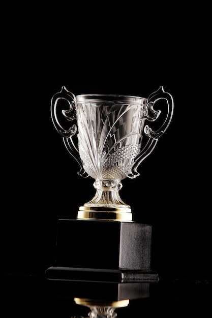 Close-up of trophy against black background