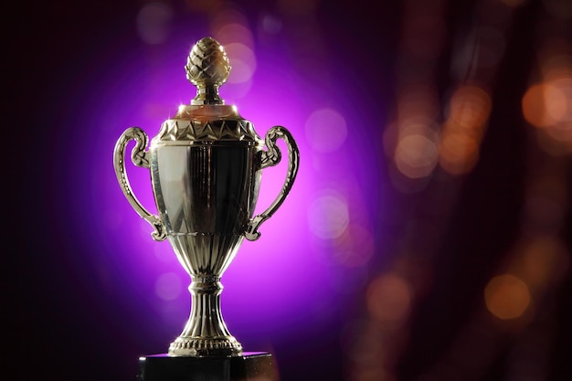 Close-up of trophy against purple light