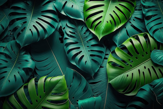 Close up of tropical green leaves background