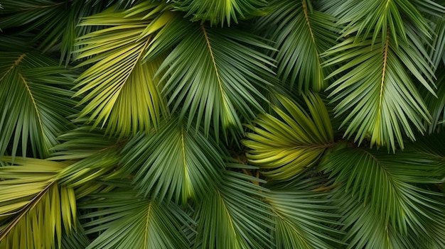 A close up of a tropical palm leaf