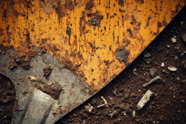 Photo close up of a trowel blade with scratches and nicks from heavy use