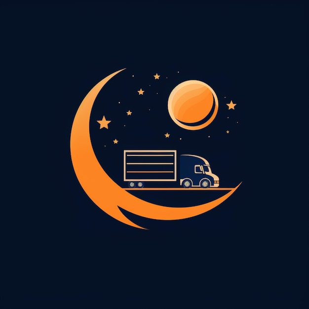 a close up of a truck driving on a road with a moon generative ai