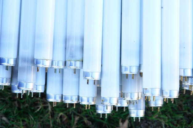 Photo close-up of tube lights on field