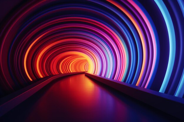 A close up of a tunnel with a long tunnel of colored lights generative ai