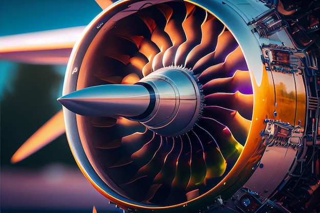 Close up of the turbine of a modern airplane generative ai