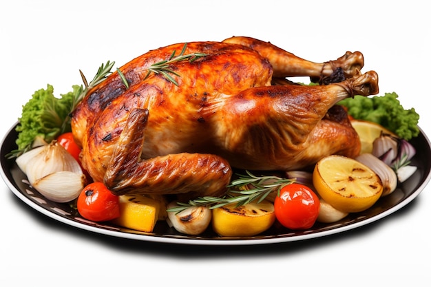 a close up of a turkey on a plate with vegetables generativ ai