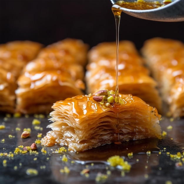 Close-up Turkse Baklava Dessert Gemaakt Van Dun Gebak Gevuld