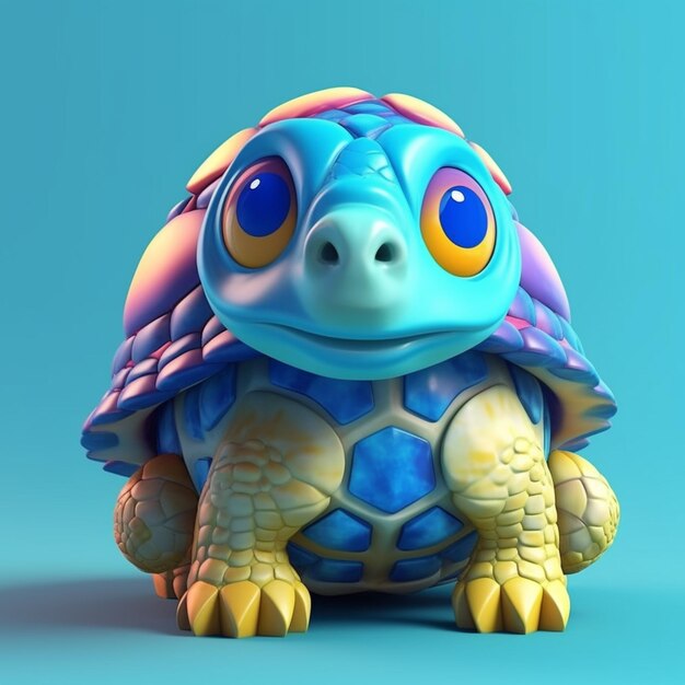Близкий план черепахи с голубым фоном