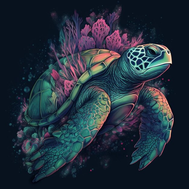 a close up of a turtle with a colorful background generative ai