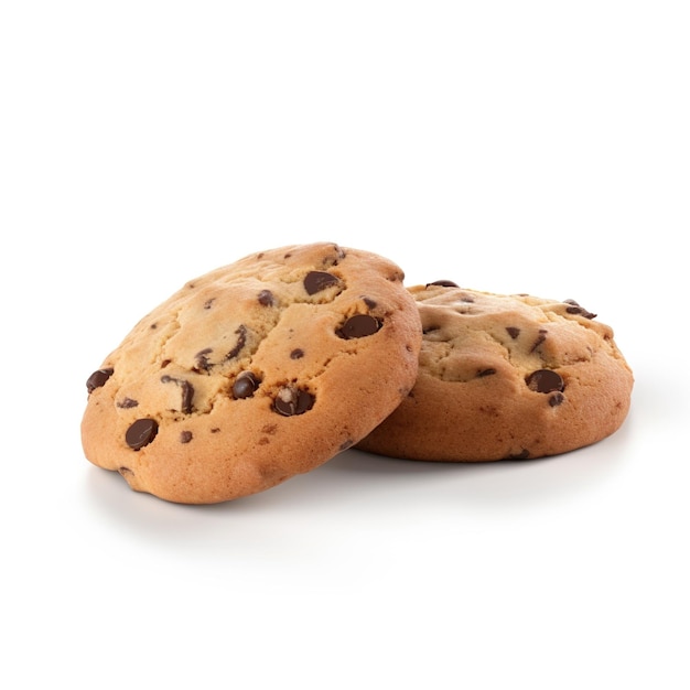 A close up of two chocolate chip cookies