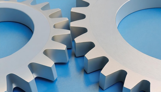 A close up of two gears on a blue surface