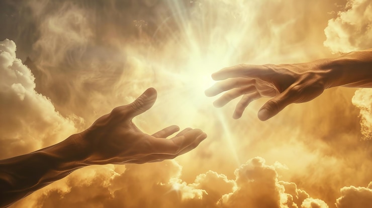 Photo close up of two hands reaching each other with fingers ai generated illustration