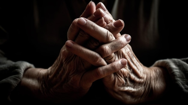 A close up of two hands with one of them saying'the hands are folded '