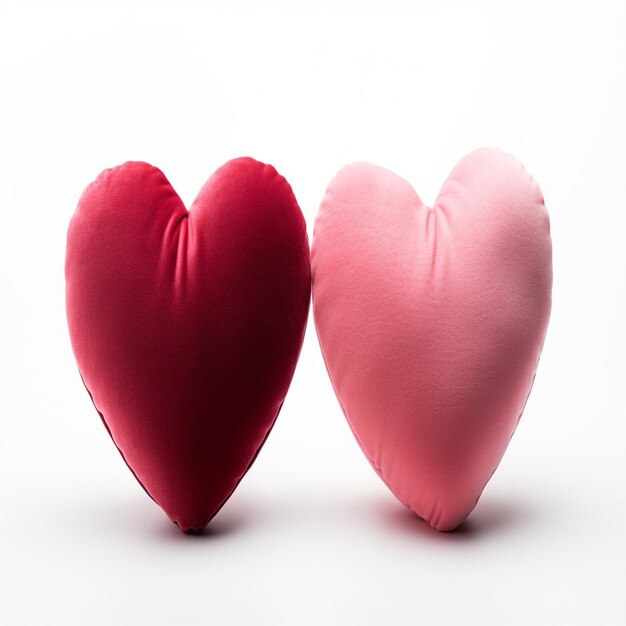 Close up of two hot pink Hearts on a white Marble Background Romantic Backdrop with Copy Space