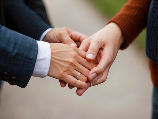 a close up of two people holding hands with one holding the other