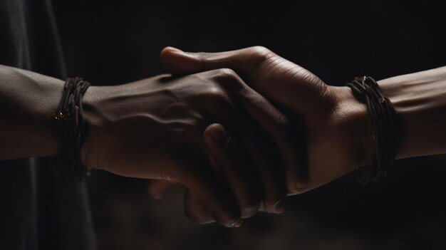 A close up of two people holding hands